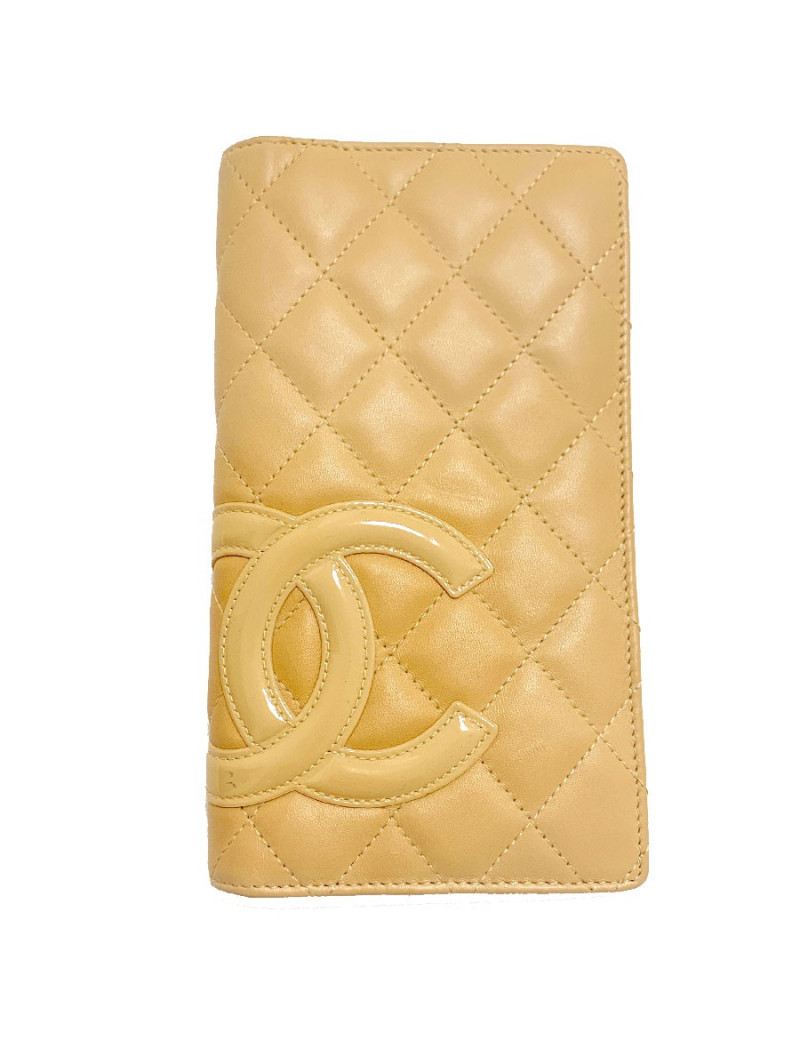 Portefeuille CHANEL cuir d'agneau beige matelassé