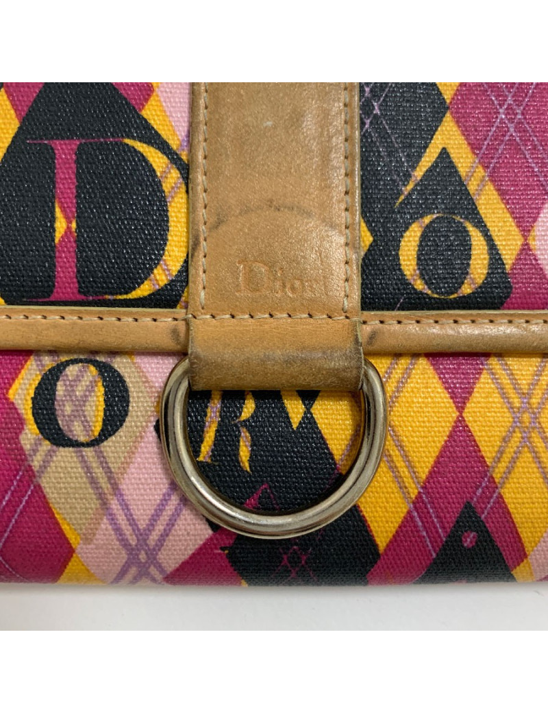 Portefeuille DIOR toile et cuir imprimé écossais vintage