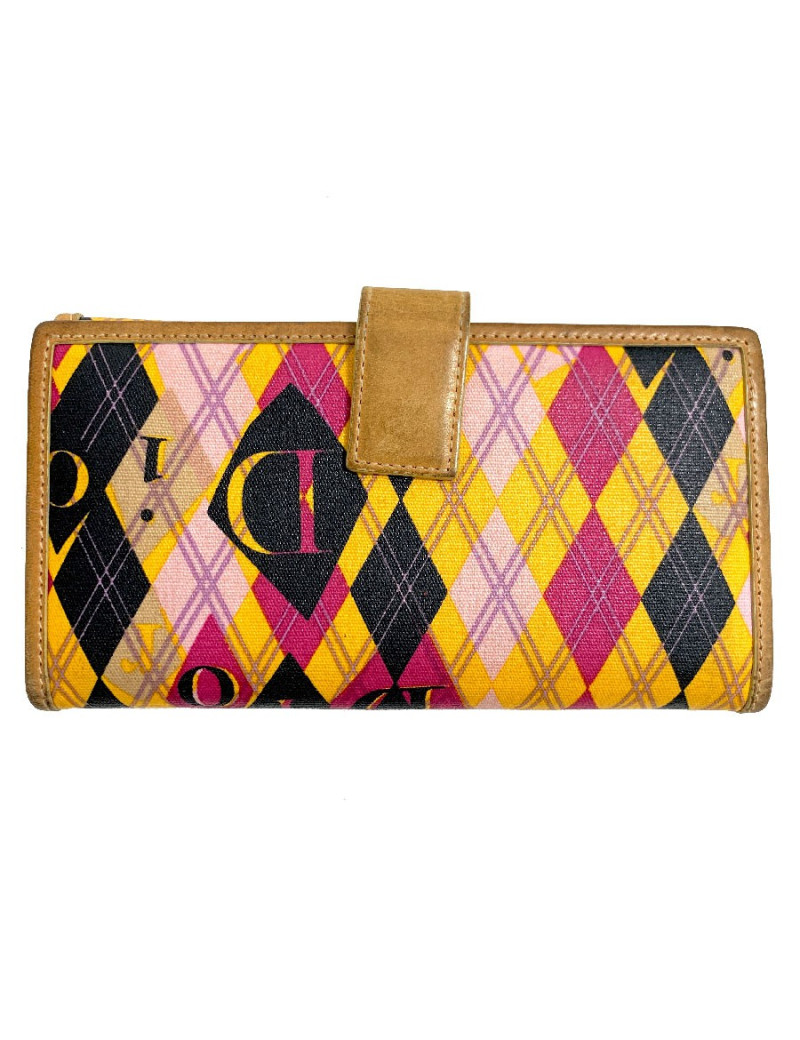 Portefeuille DIOR toile et cuir imprimé écossais vintage