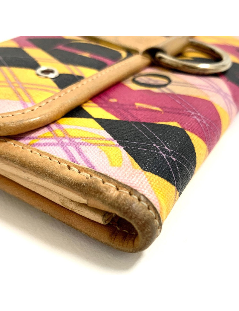 Portefeuille DIOR toile et cuir imprimé écossais vintage