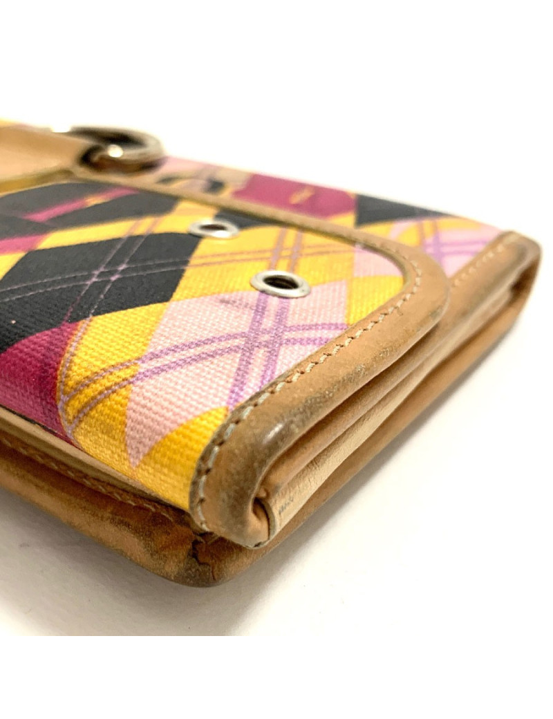 Portefeuille DIOR toile et cuir imprimé écossais vintage