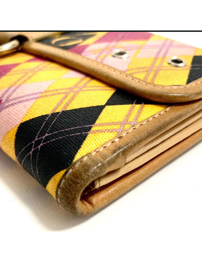 Portefeuille DIOR toile et cuir imprimé écossais vintage