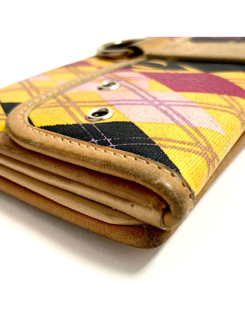 Portefeuille DIOR toile et cuir imprimé écossais vintage