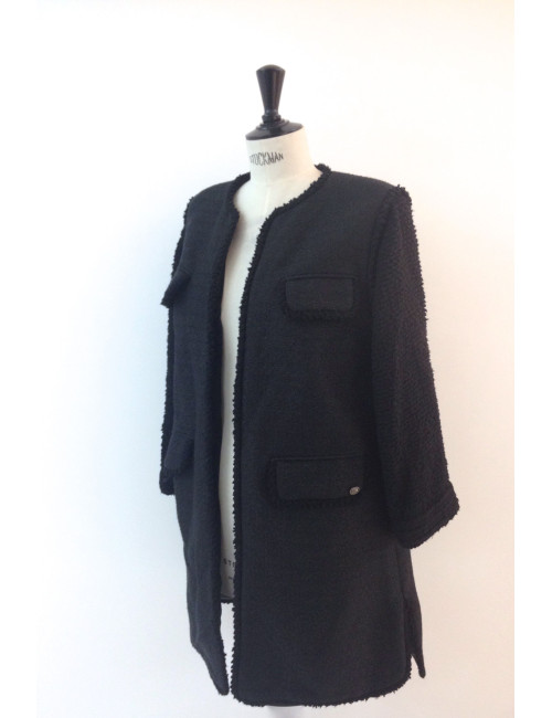 Veste CHANEL longue noire en tweed T 40