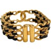 Chanel CC chain bracelet gold and black leather