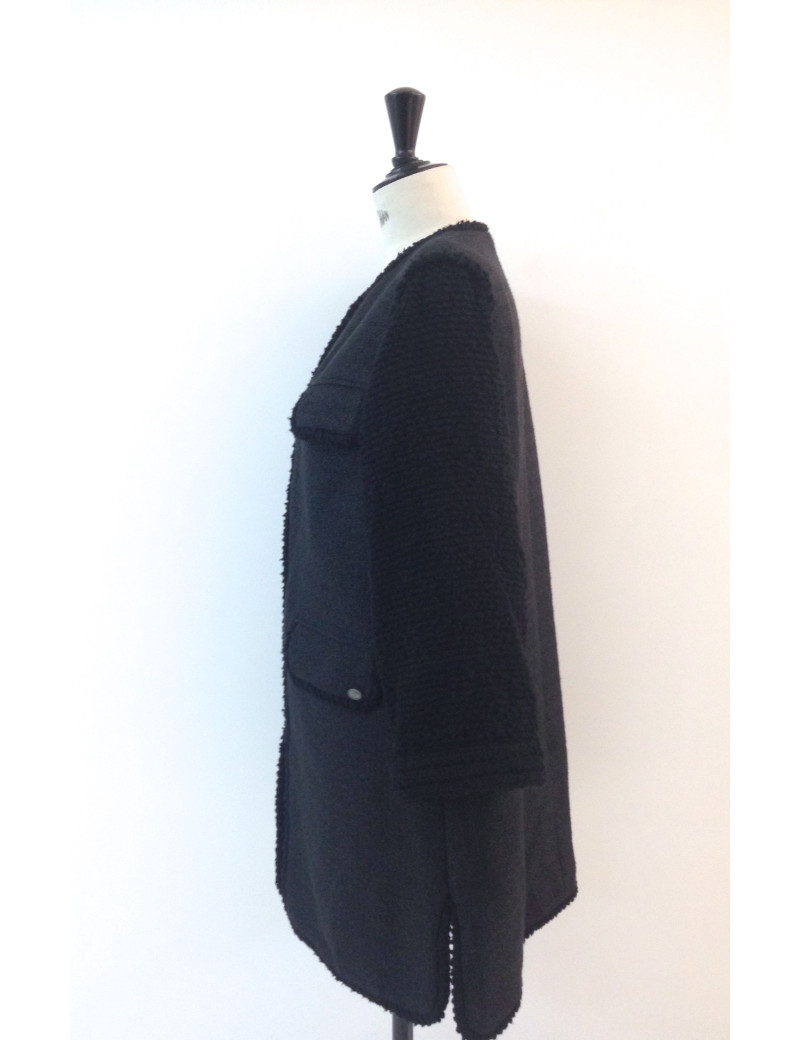 Veste CHANEL longue noire en tweed T 40