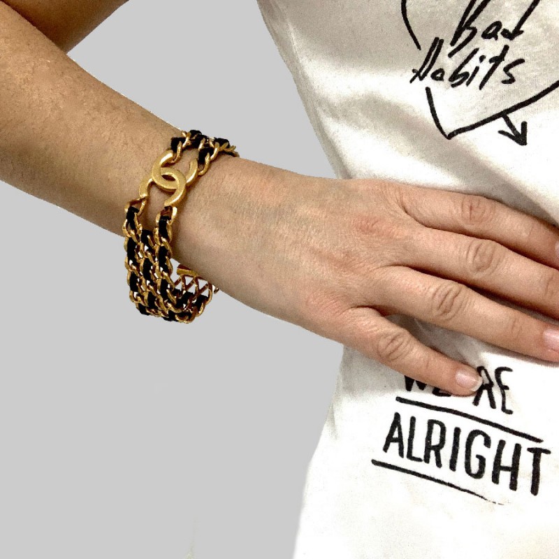 Chanel Interlocking Bracelet Gold/Silver/Crystal in Metal/Strass - GB