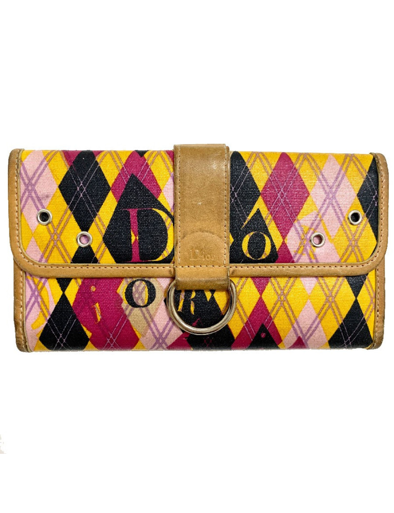 Portefeuille DIOR toile et cuir imprimé écossais vintage