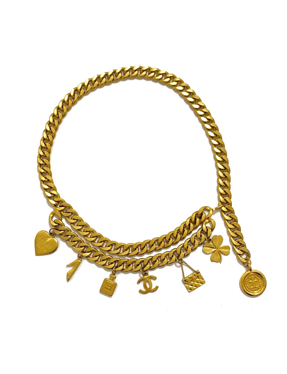 Ceinture CHANEL Vintage chaine et charms en métal doré