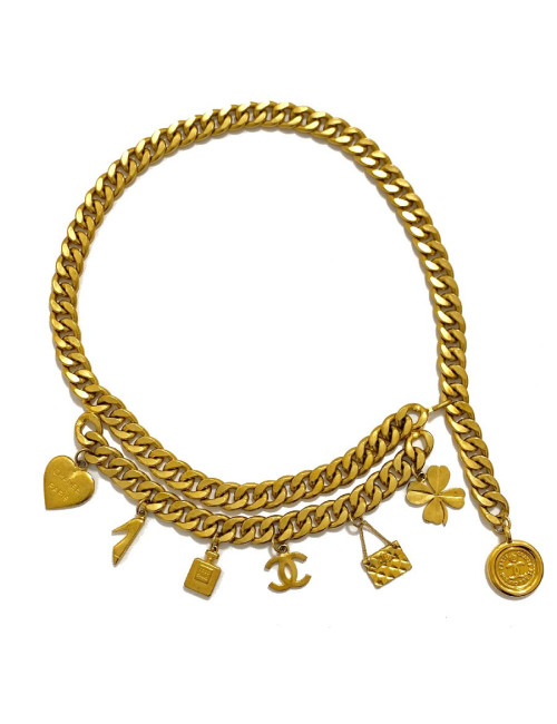 Ceinture CHANEL Vintage chaine et charms en métal doré