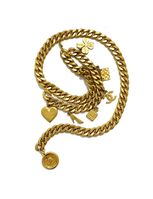 Ceinture CHANEL Vintage chaine et charms en métal doré
