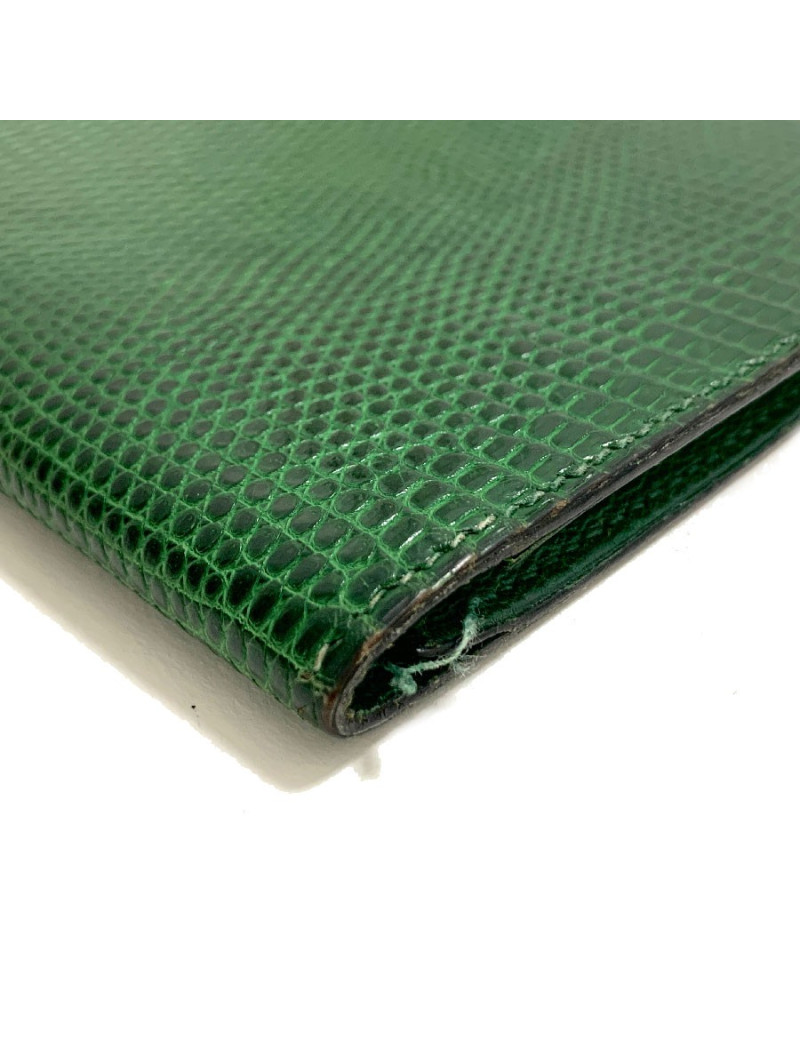 Portefeuille HERMES en lezard vert Vintage