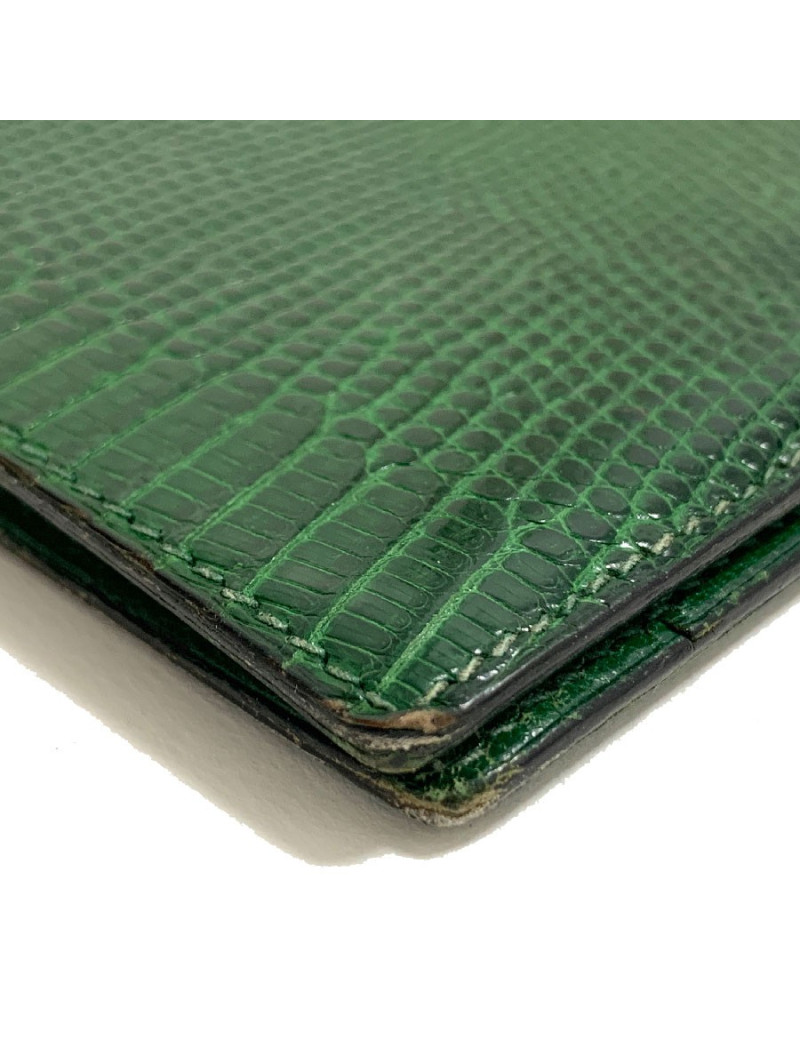 Portefeuille HERMES en lezard vert Vintage