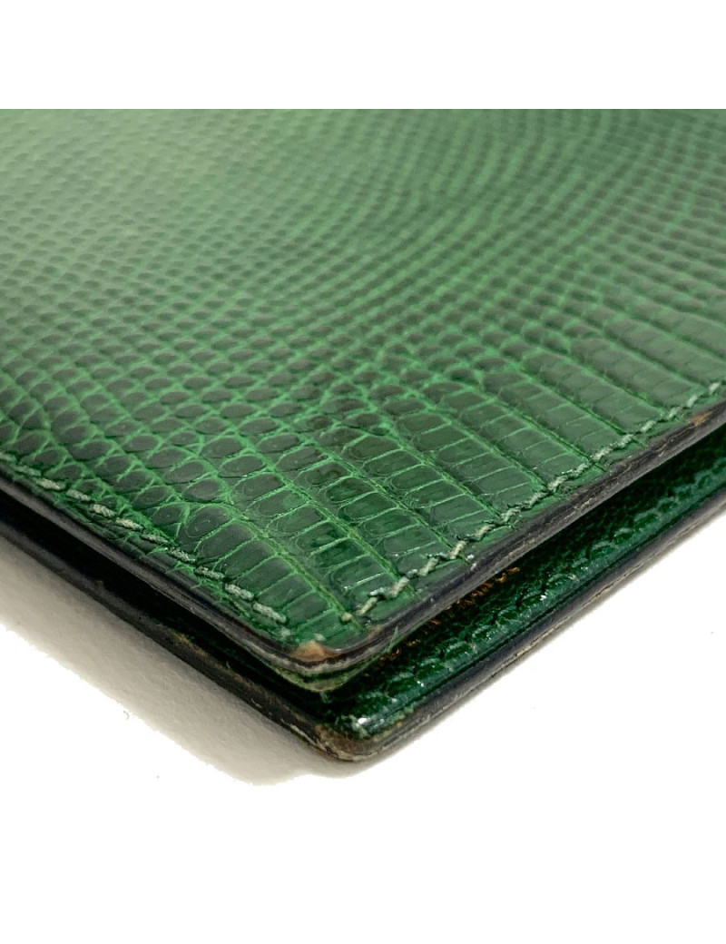 Portefeuille HERMES lézard vert vintage