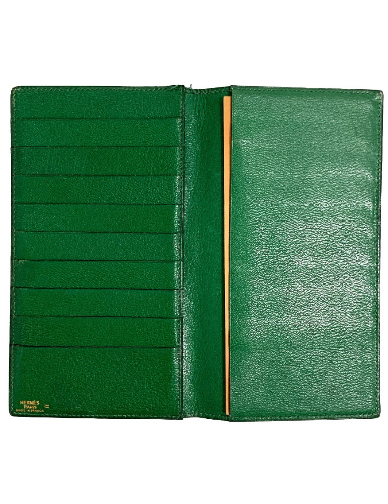 Portefeuille HERMES en lezard vert Vintage