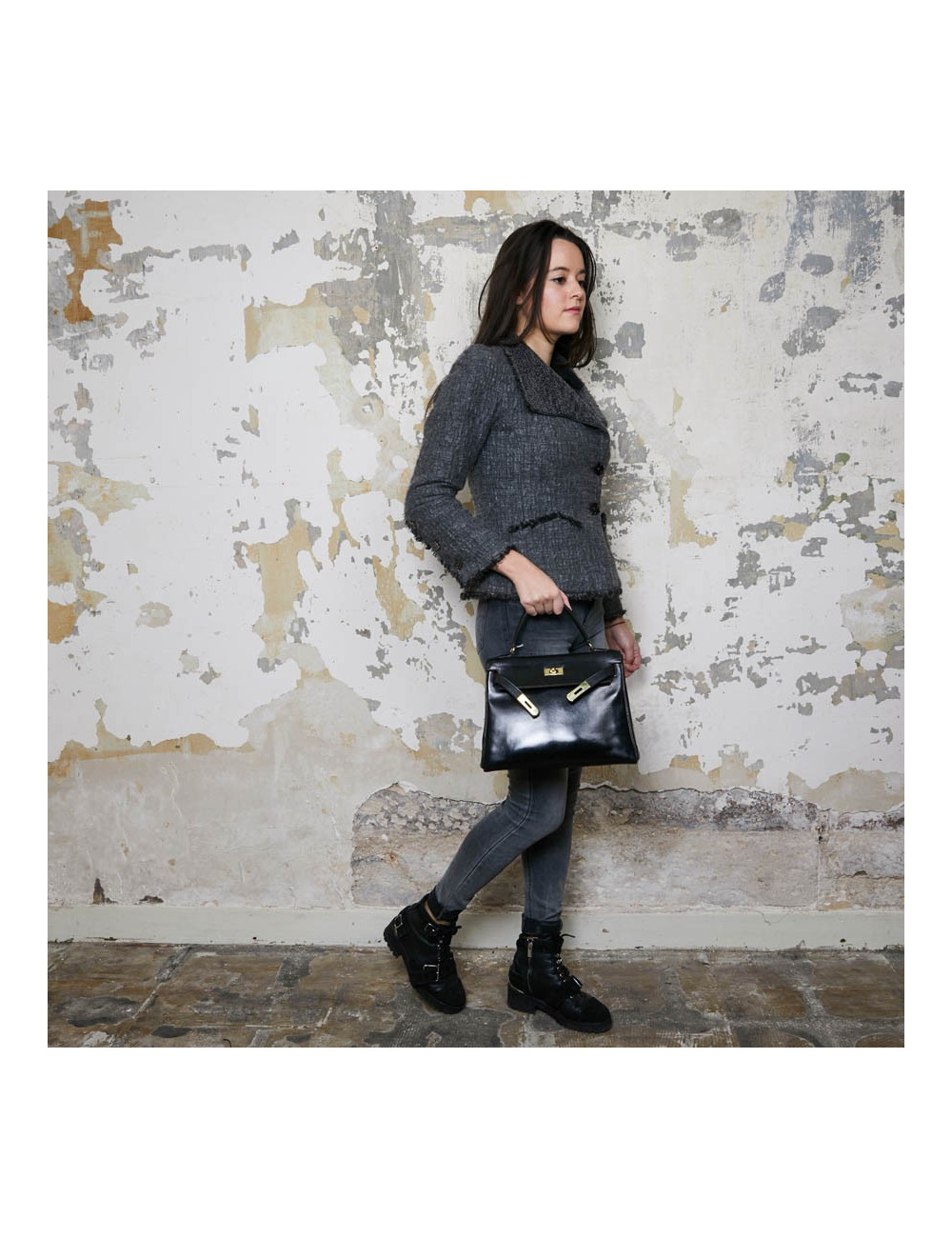 Sac Kelly 28 HERMES vintage cuir box noir