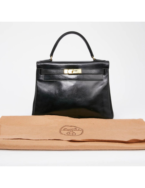 Sac Kelly 28 HERMES vintage cuir box noir