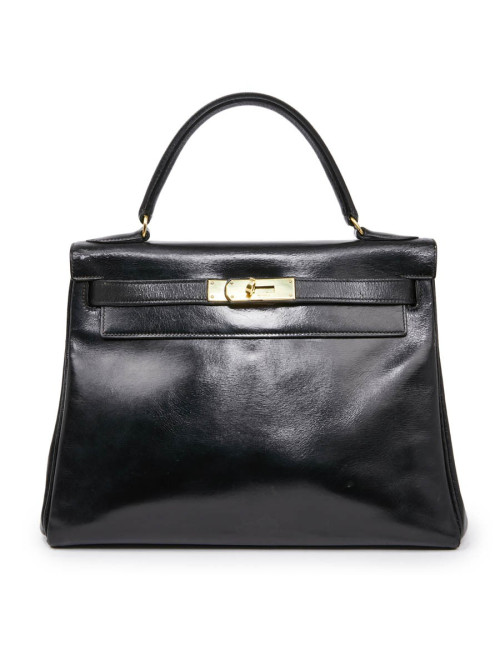 Sac Kelly 28 HERMES vintage cuir box noir