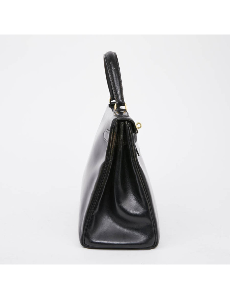 Sac Kelly 28 HERMES vintage cuir box noir