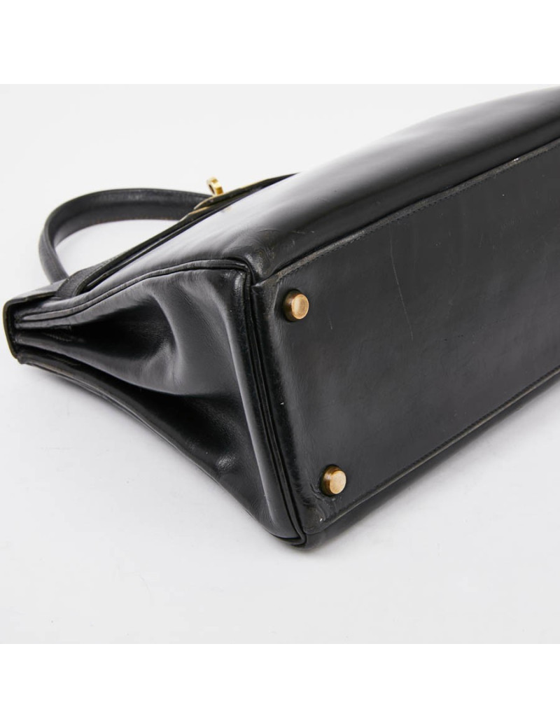 Sac Kelly 28 HERMES vintage cuir box noir