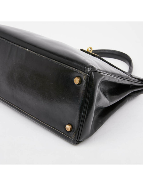Sac Kelly 28 HERMES vintage cuir box noir