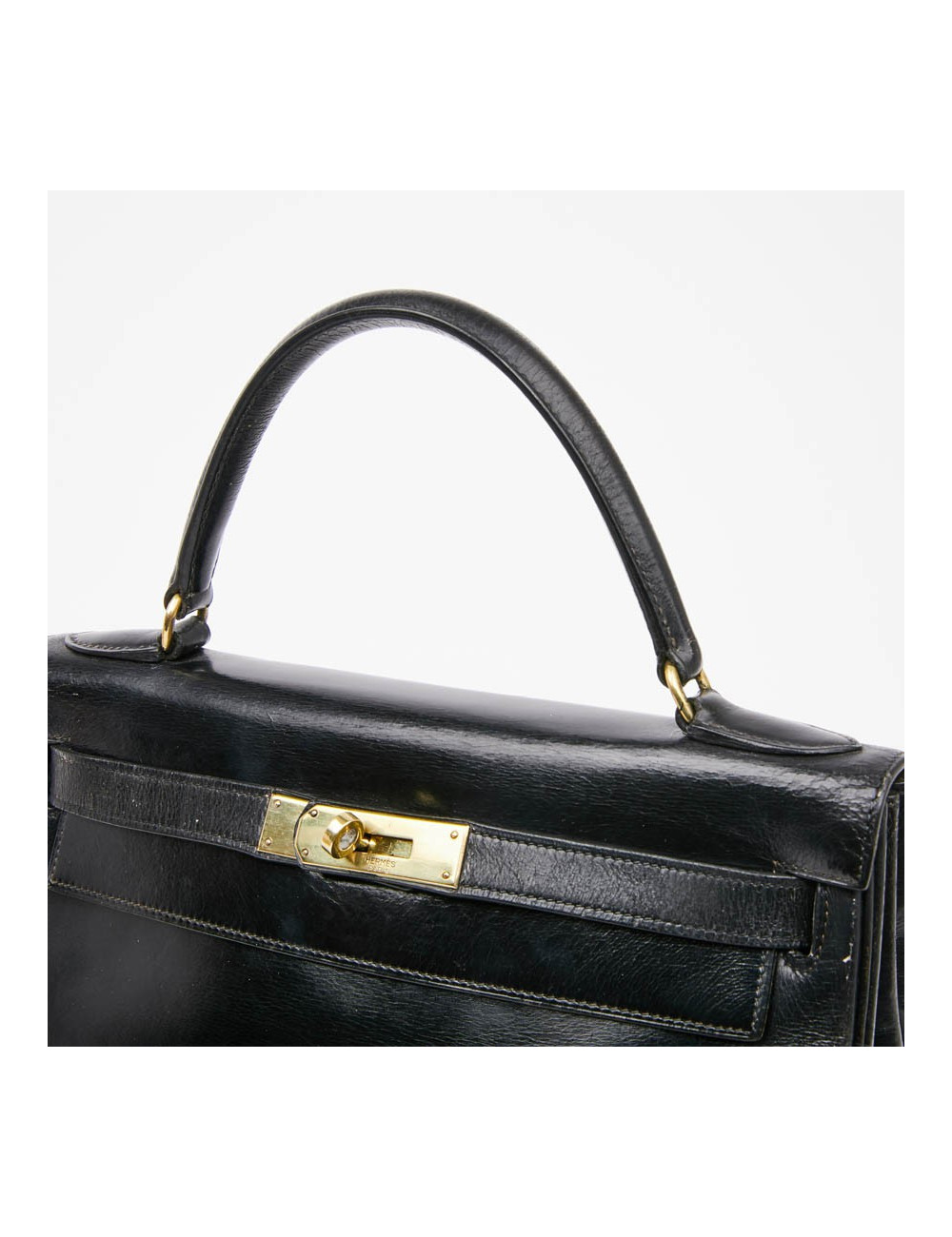 Sac Kelly 28 HERMES vintage cuir box noir