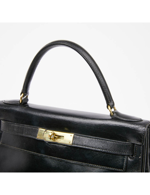 Sac Kelly 28 HERMES vintage cuir box noir