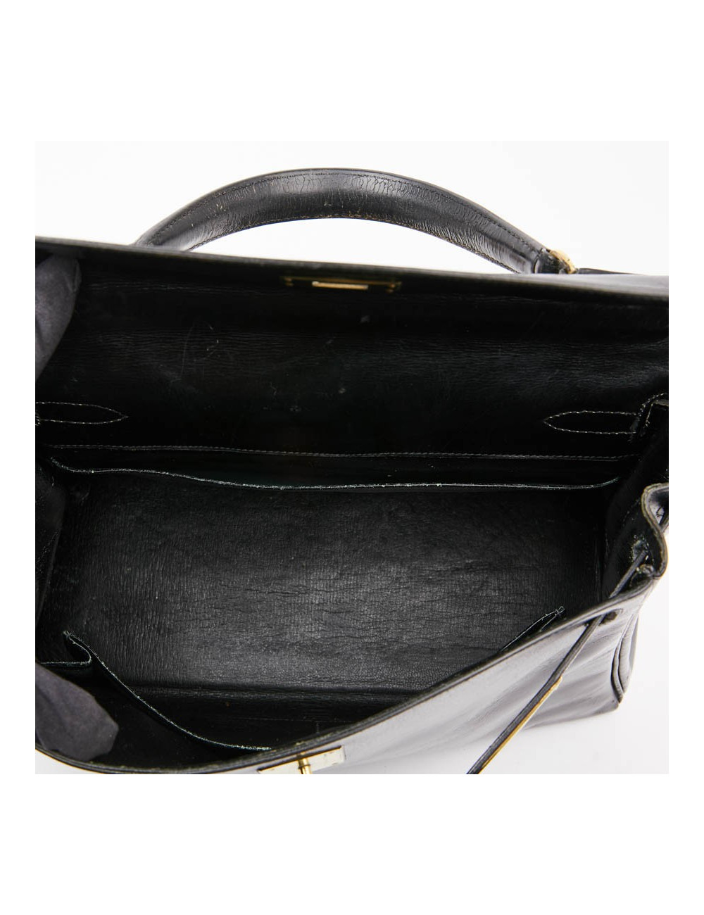 Sac Kelly 28 HERMES vintage cuir box noir