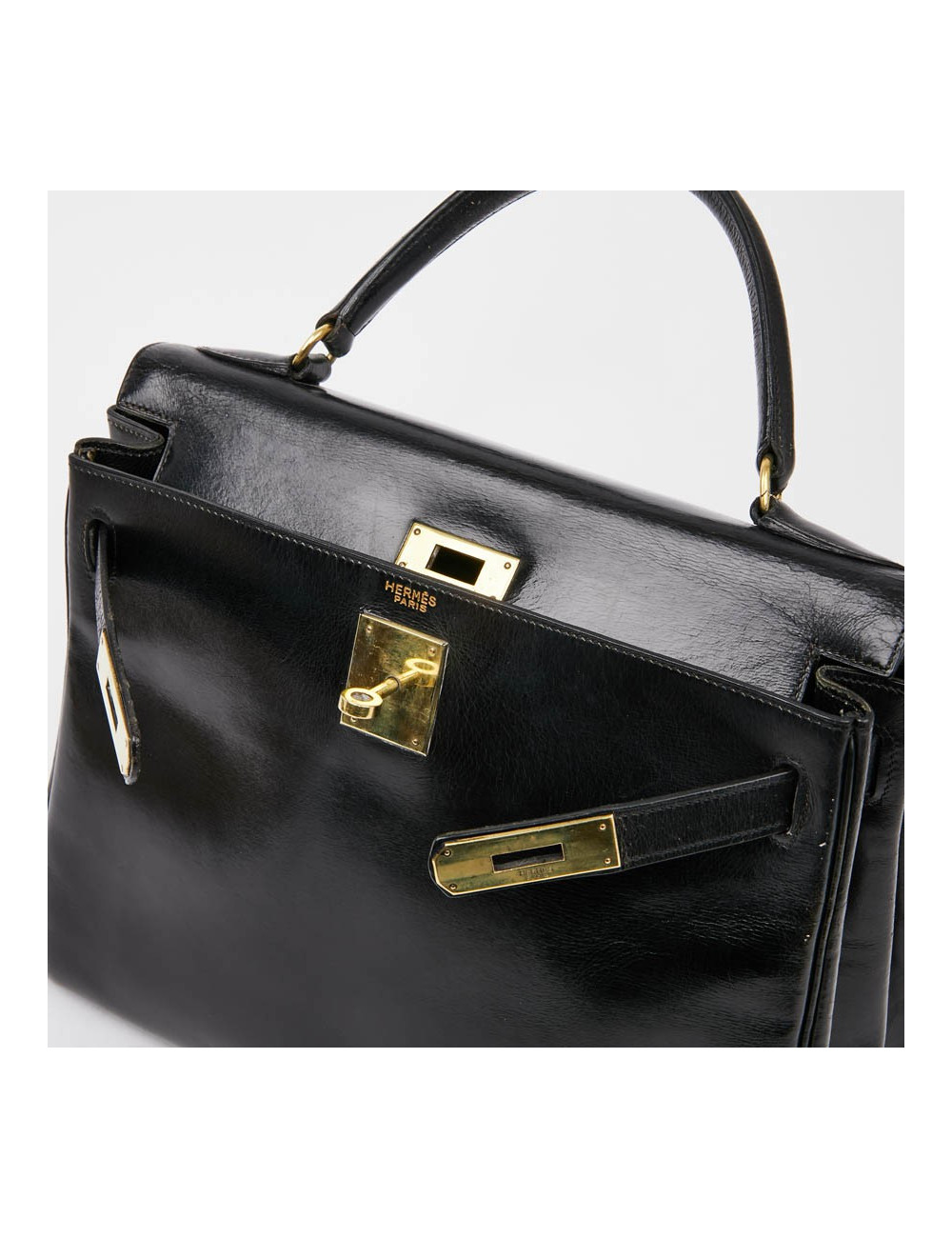 Sac Kelly 28 HERMES vintage cuir box noir