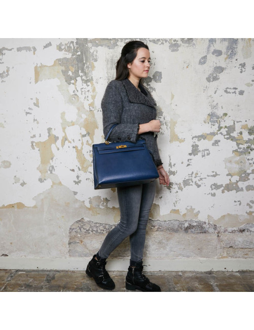 Kelly 35 sellier HERMES cuir  bleu de Prusse 