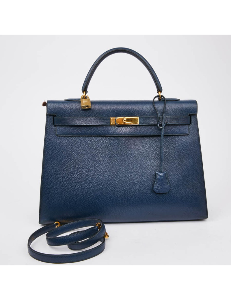 Kelly 35 sellier HERMES cuir  bleu de Prusse 