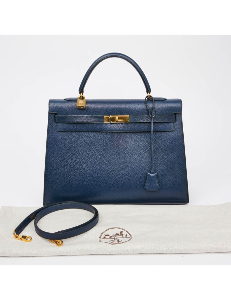 Kelly 35 sellier HERMES cuir  bleu de Prusse 