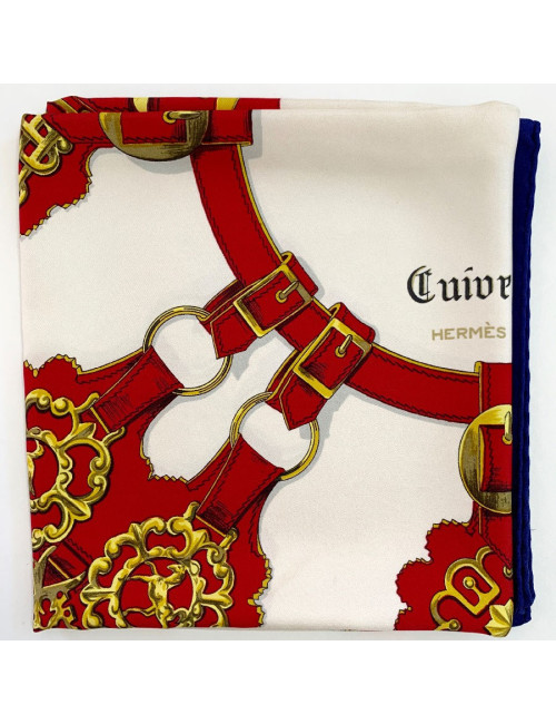 A NETTOYER Foulard Hermes rouge avec personnages 