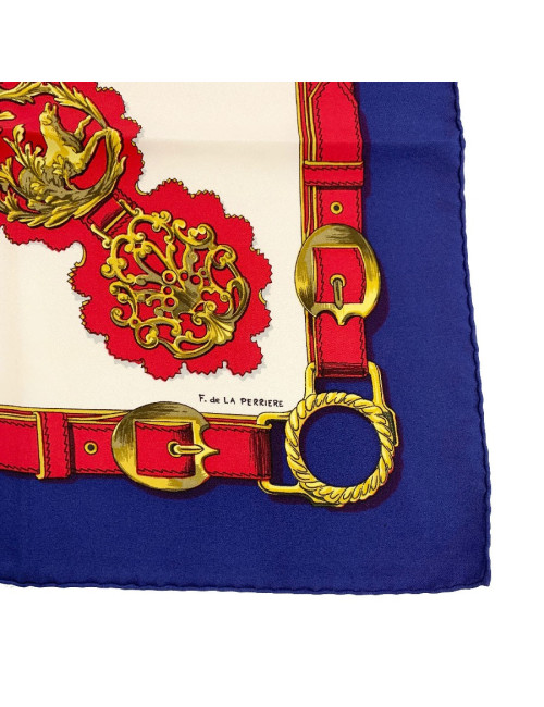 A NETTOYER Foulard Hermes rouge avec personnages 