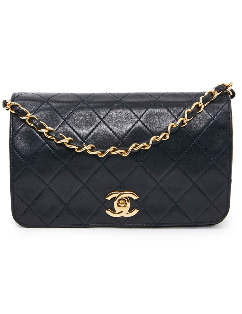 Sac wallet CHANEL cuir d'agneau bleu Vintage