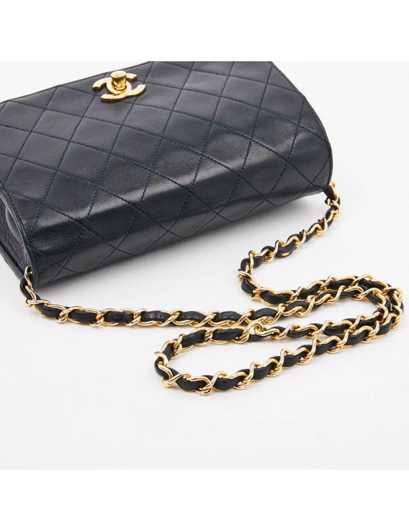 Sac wallet CHANEL cuir d'agneau bleu Vintage