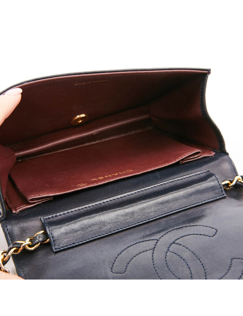 Sac wallet CHANEL cuir d'agneau bleu Vintage