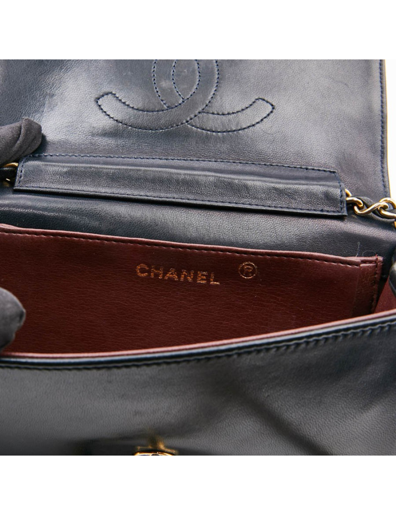 Sac wallet CHANEL cuir d'agneau bleu Vintage