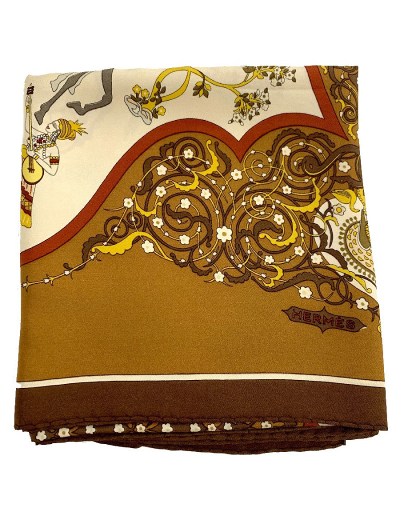 Foulard HERMES "poésie persane" marron