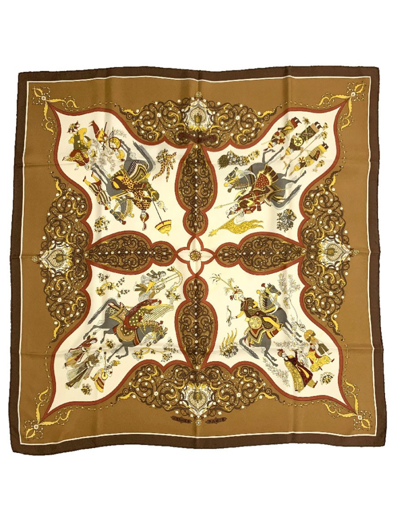 Foulard HERMES "poésie persane" marron