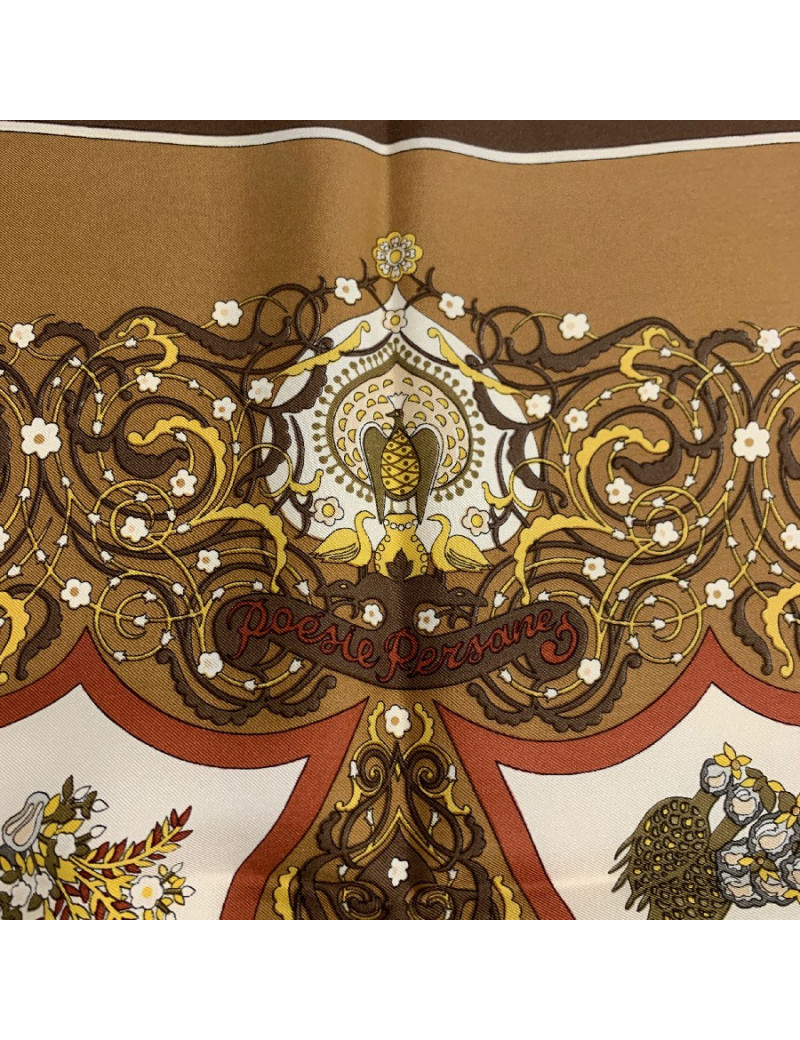 Foulard HERMES "poésie persane" marron