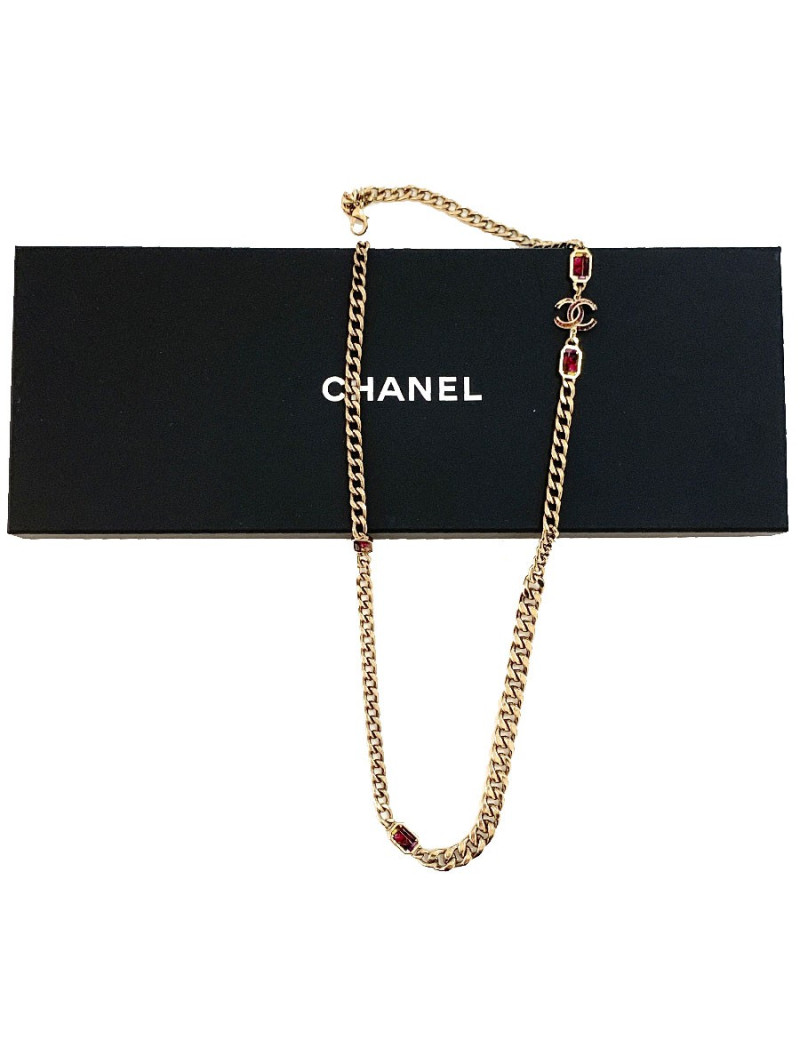 Sautoir CHANEL métal doré et pierres 