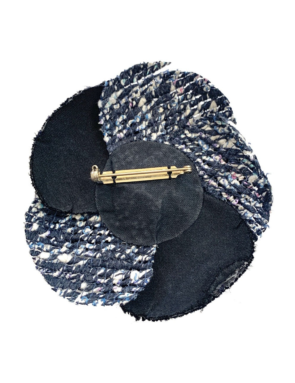 Broche camélia CHANEL tweed bleu