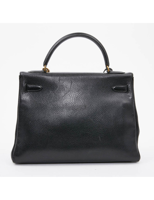 Kelly 32 HERMES cuir grainé noir 