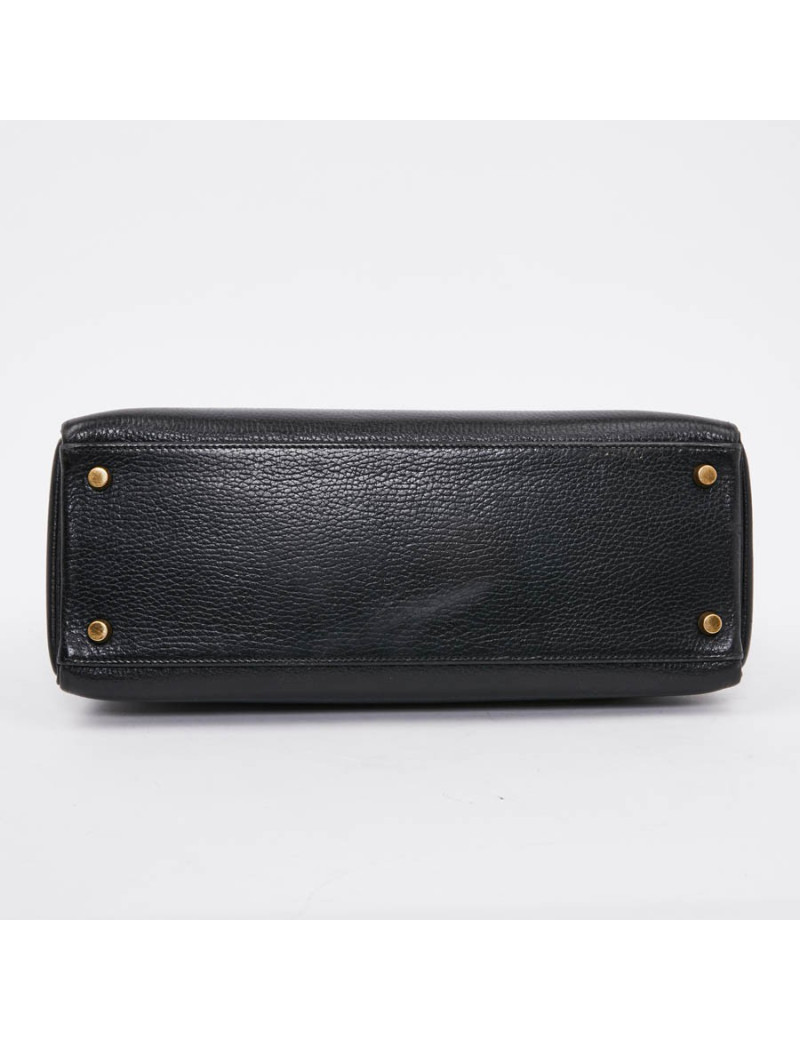 Sac Kelly 32 HERMES cuir grainé noir 