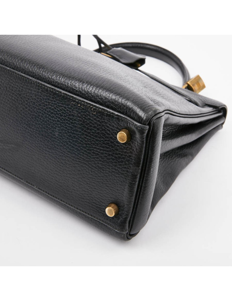 Sac Kelly 32 HERMES cuir grainé noir 