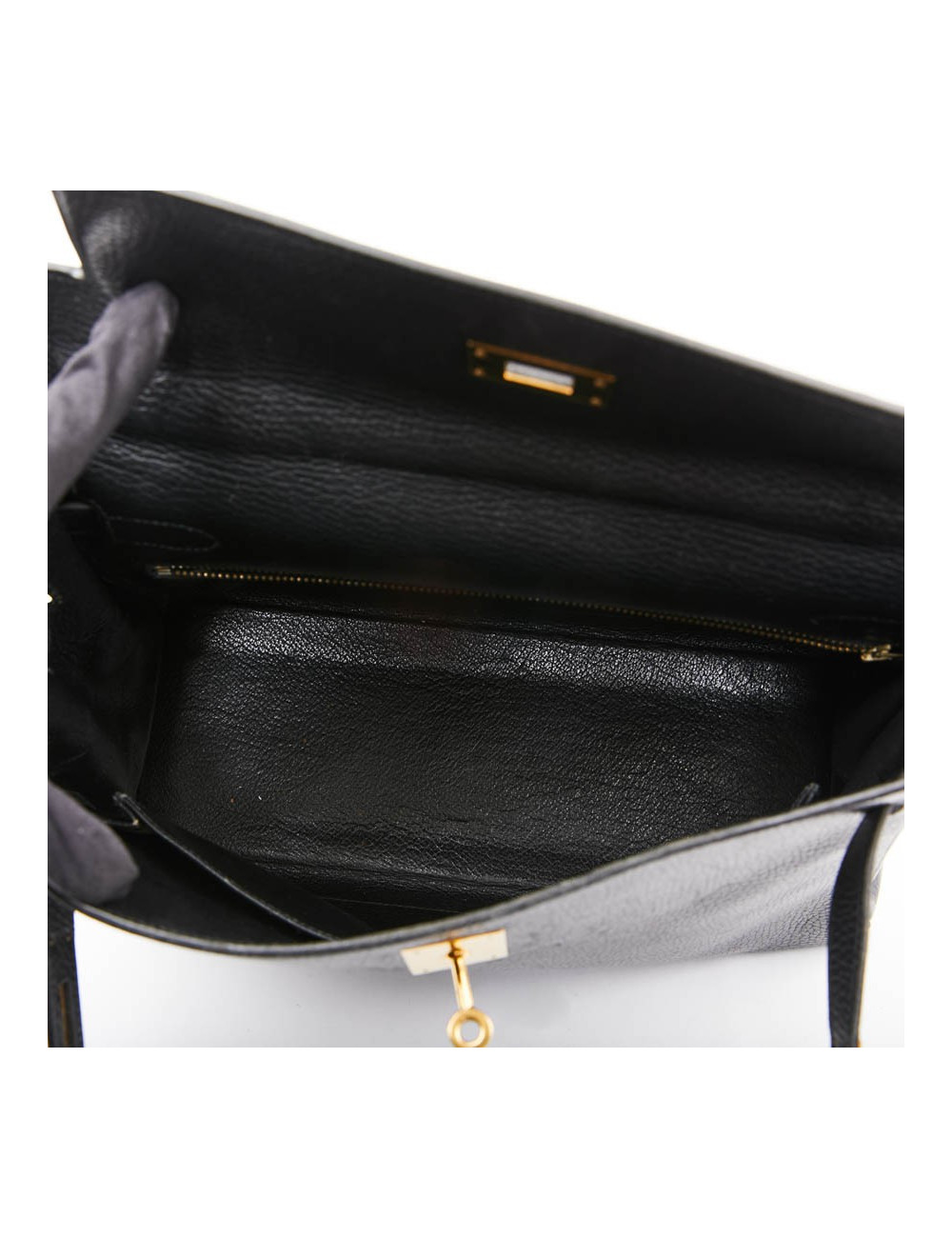 Kelly 32 HERMES cuir grainé noir 
