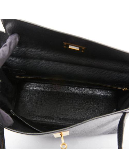 Kelly 32 HERMES cuir grainé noir 