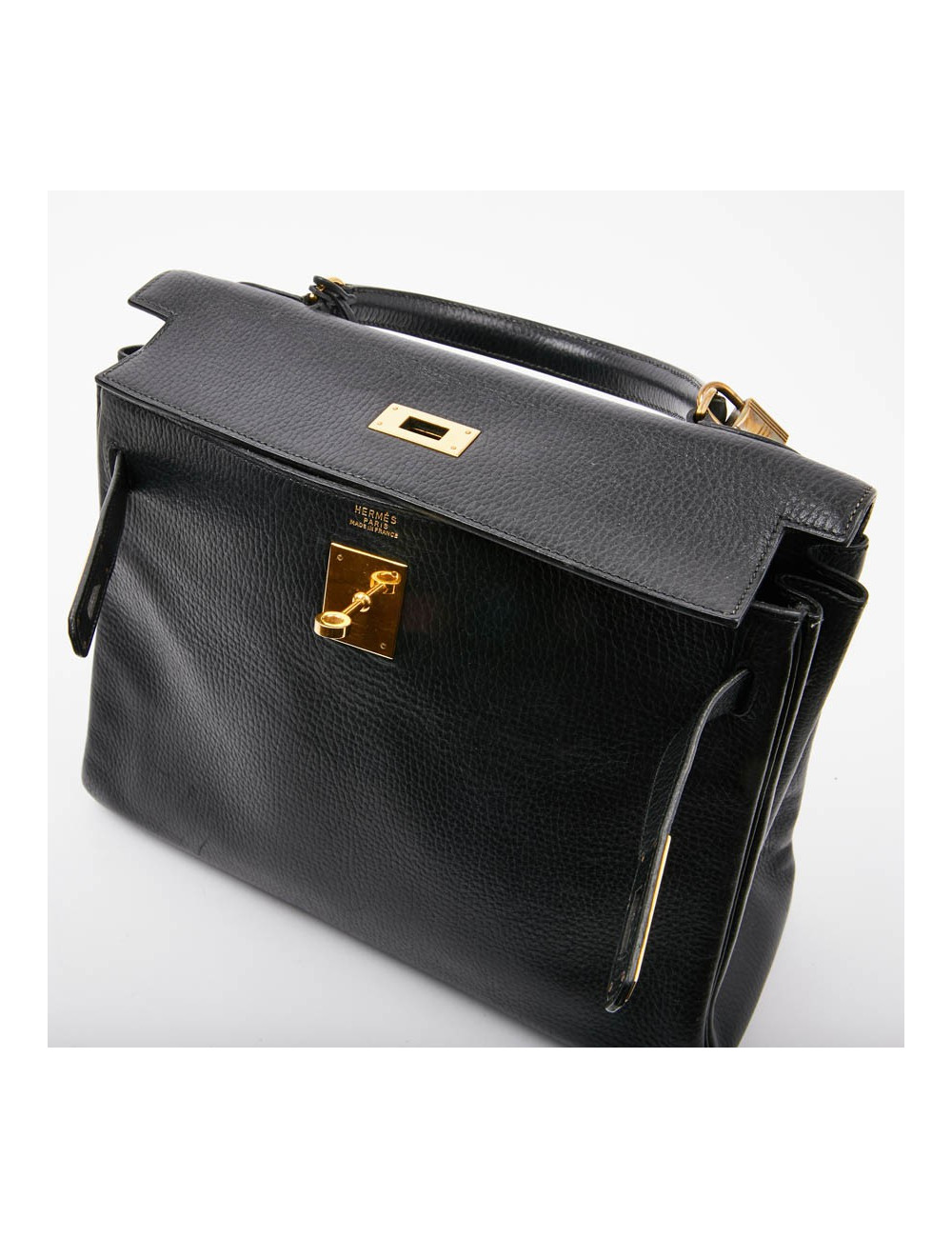 Kelly 32 HERMES cuir grainé noir 