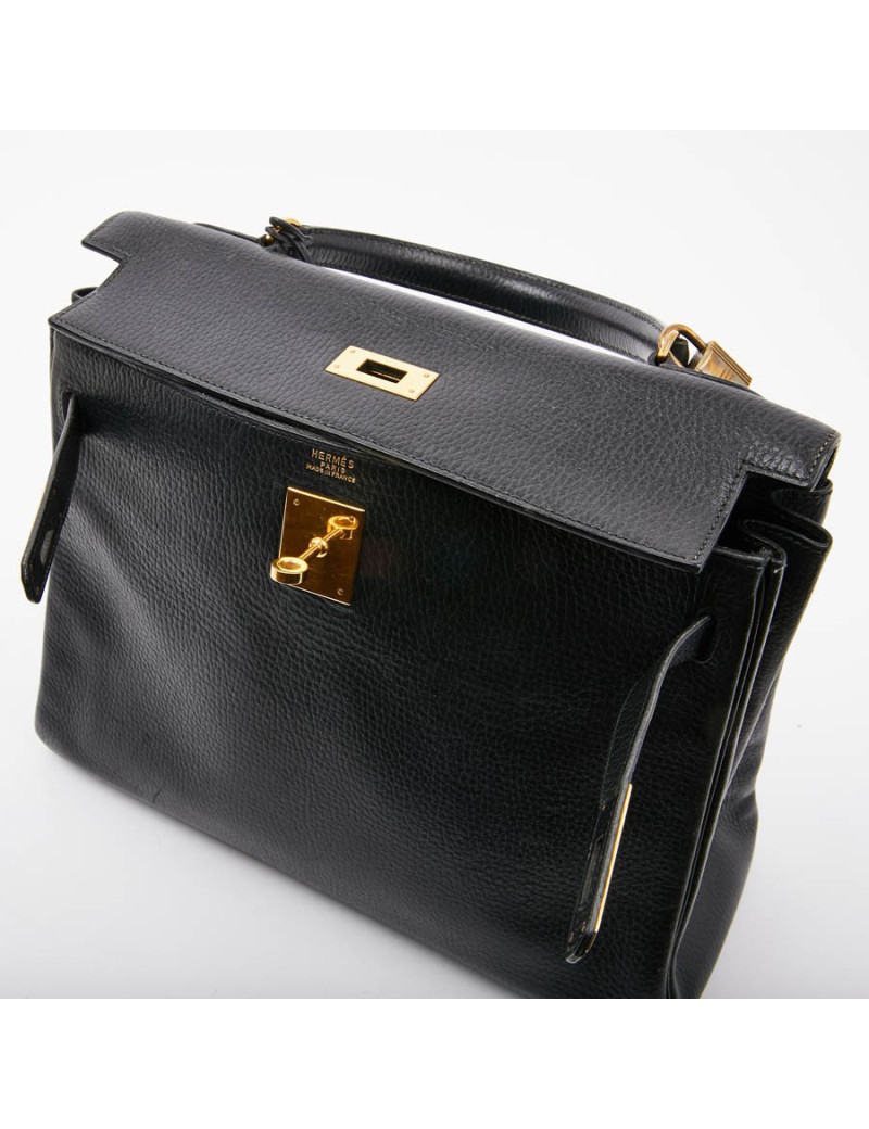 Sac Kelly 32 HERMES cuir grainé noir 